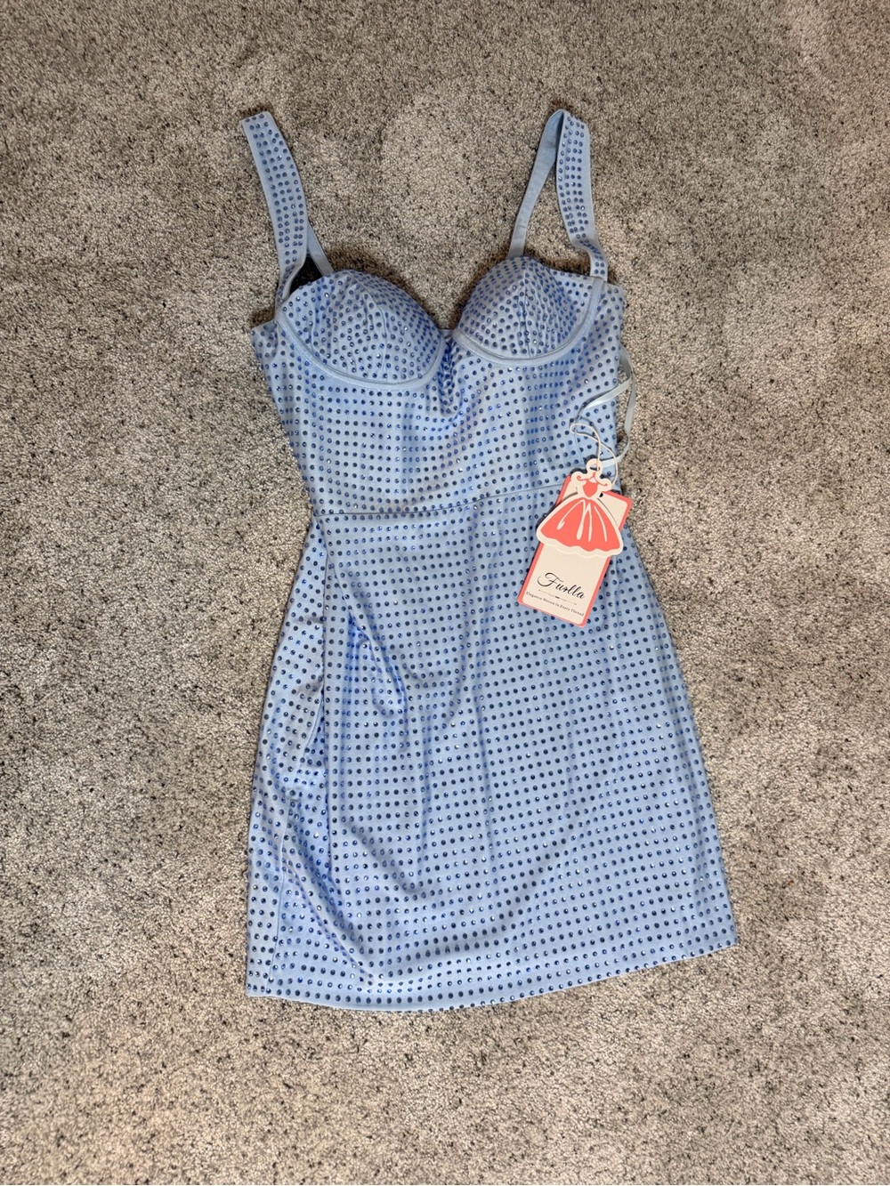Blue Rhinestone Mini Dress - Slim Fit - Picture 2 of 4
